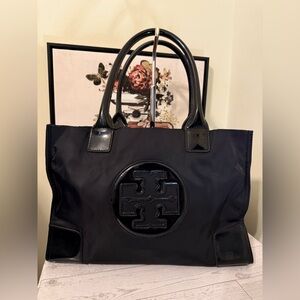 Tory Burch Ella Nyon and patent tote